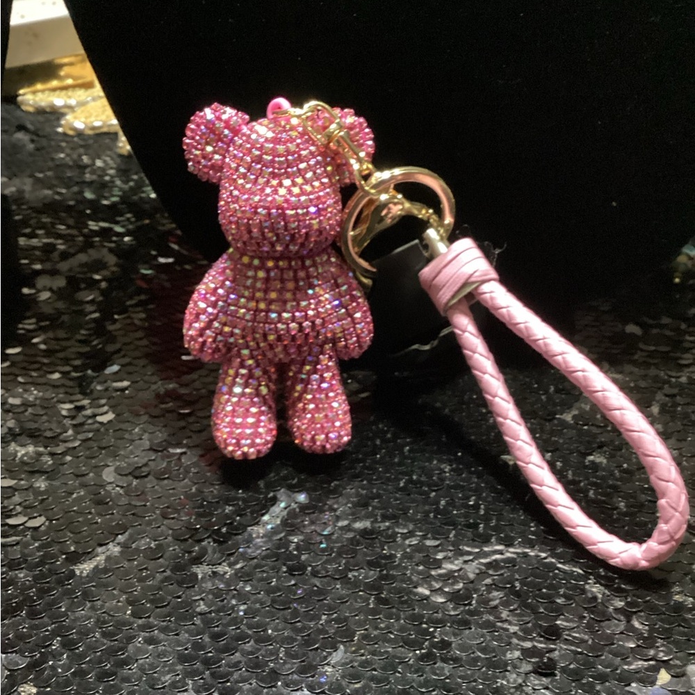Pink Rhinestone Bear Bag/Key Charm - Picture 2 of 5